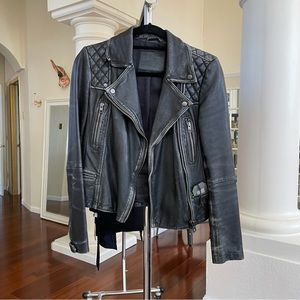 ALLSAINTS Vintage Cargo Leather Biker Jacket Black 6